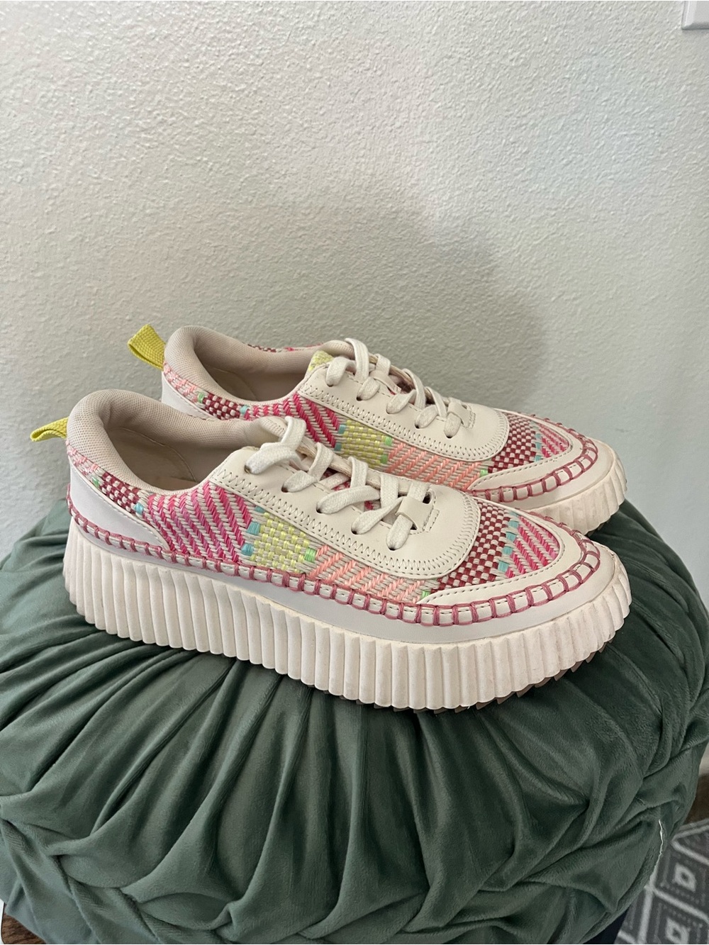 Dolce Vita Denae Pink Multicolor Fabric Wedge Sneakers, size 8